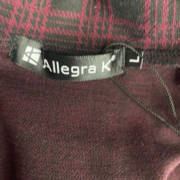 Allegra K Burgundy/Black Plaid Quarter Length Sleeve Dress - Picture 4 of 5